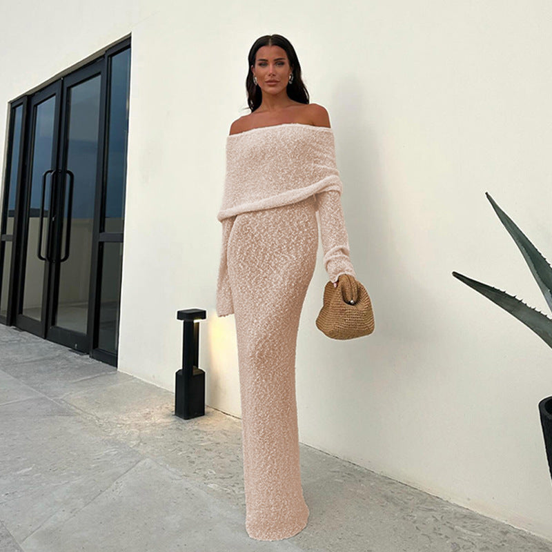 Sexy Off Shoulder Knit Maxi Dress Backless Long Sleeve