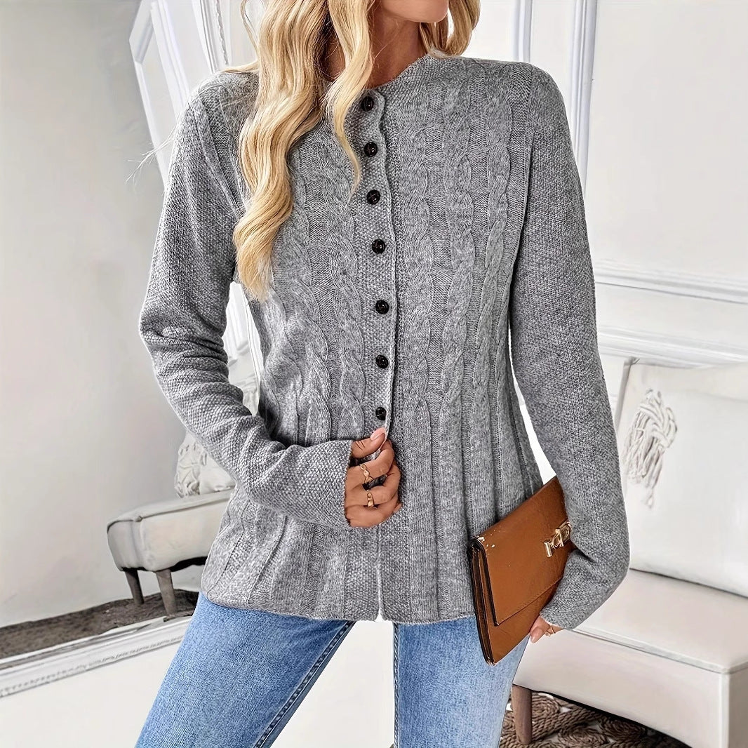 Cable Knit Button Front Peplum Cardigan Sweater