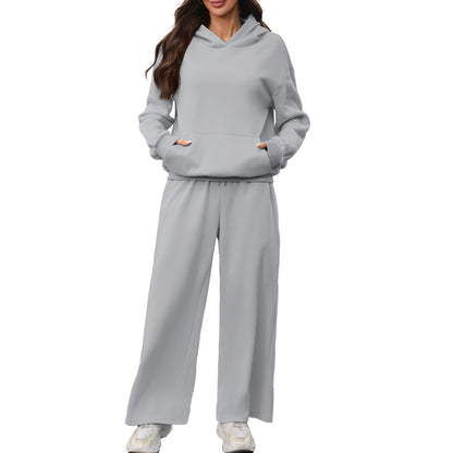 Women's Oversized Fleece Hoodie Wide Leg Pants Lounge Set
