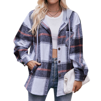 Plaid Hooded Shacket Jacket Oversized Fall Layering Coat
