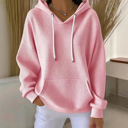 Waffle Knit Hoodie Drawstring Oversized Sweatshirt