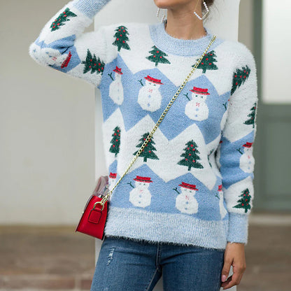 Women's Oversized Fuzzy Snowman Christmas Sweater