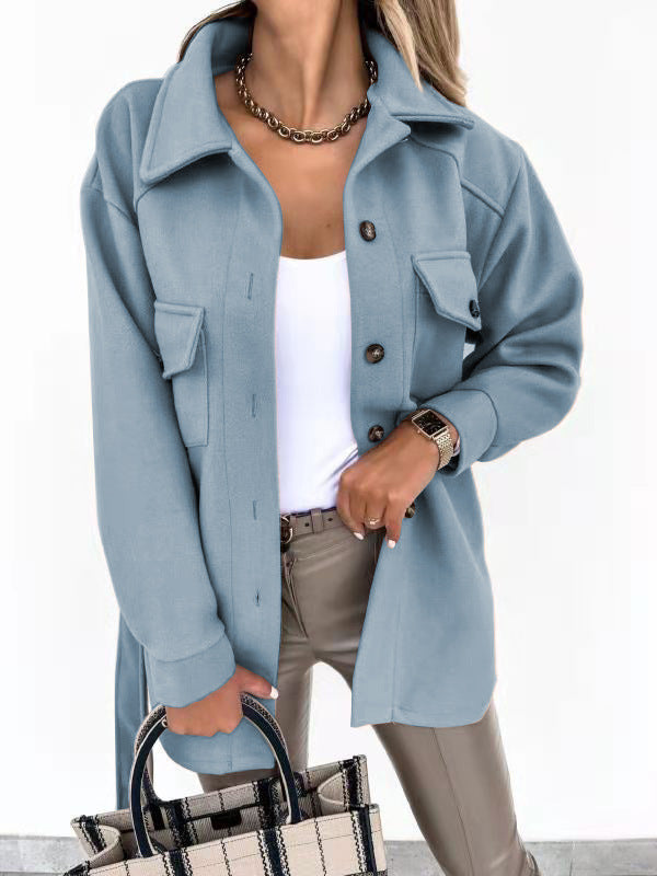 Womens Belted Wool Blend Shacket Jacket