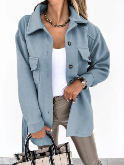 Womens Belted Wool Blend Shacket Jacket
