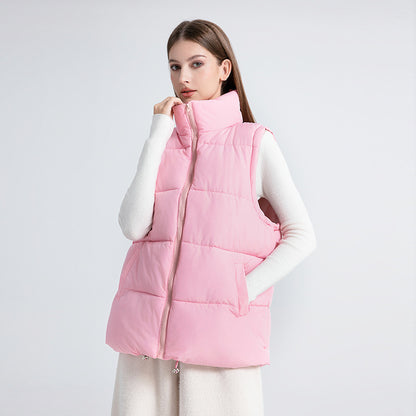 Women's Oversized Puffer Vest Stand Collar Zip Up Quilted