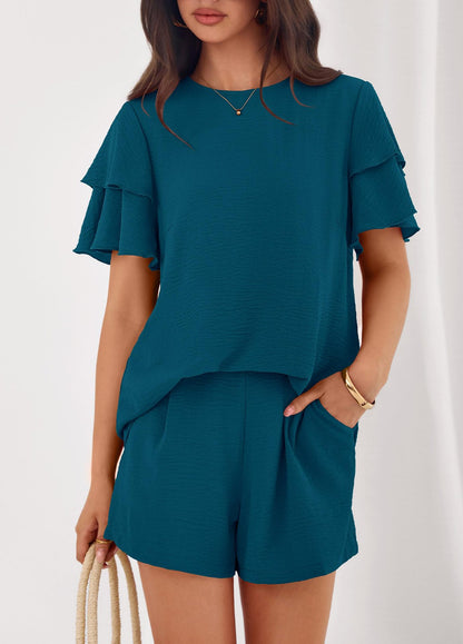 Women's Matching Set Short Sleeve Top & Shorts Casual Summer