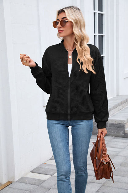 Women's Casual Zip Up Sweatshirt Jacket Long Sleeve Quilted
