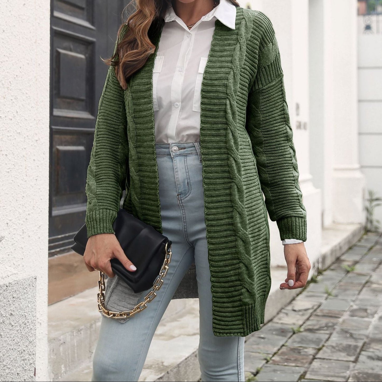 Women's Chunky Cable Knit Long Open Front Cardigan