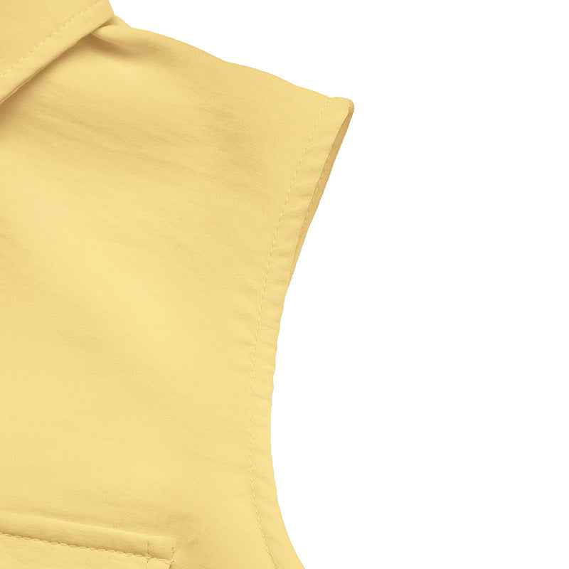 Yellow Sleeveless Button Down Belted Blouse Top