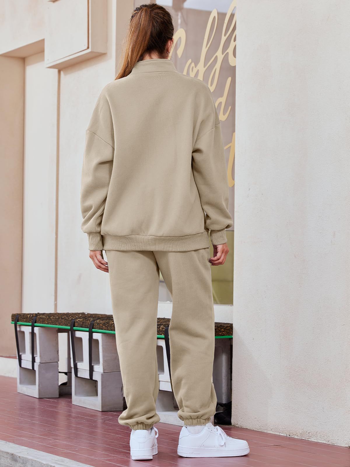 Womens Oversized Half Zip Fleece Sweatsuit Lounge Set