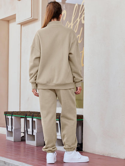 Womens Oversized Half Zip Fleece Sweatsuit Lounge Set