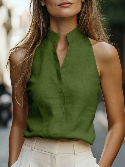 Mock Neck Sleeveless Halter Blouse Elegant Workwear Top