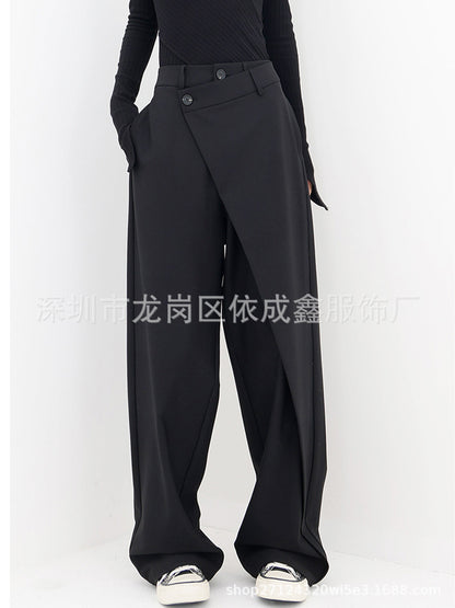 Women's Asymmetrical Button Wide Leg Dress Pants