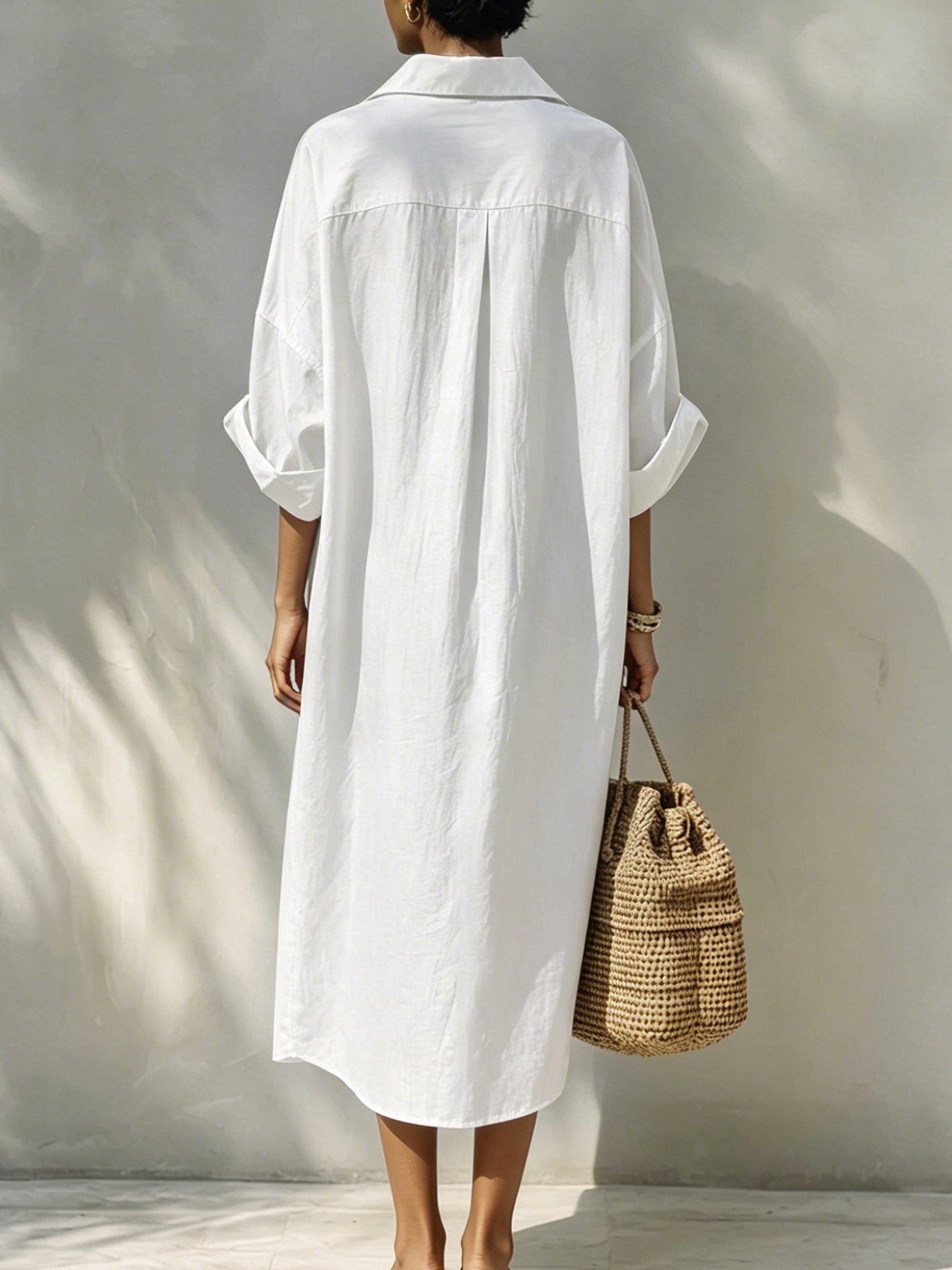 Women Oversized Shirt Dress Long Sleeve Button Down Midi
