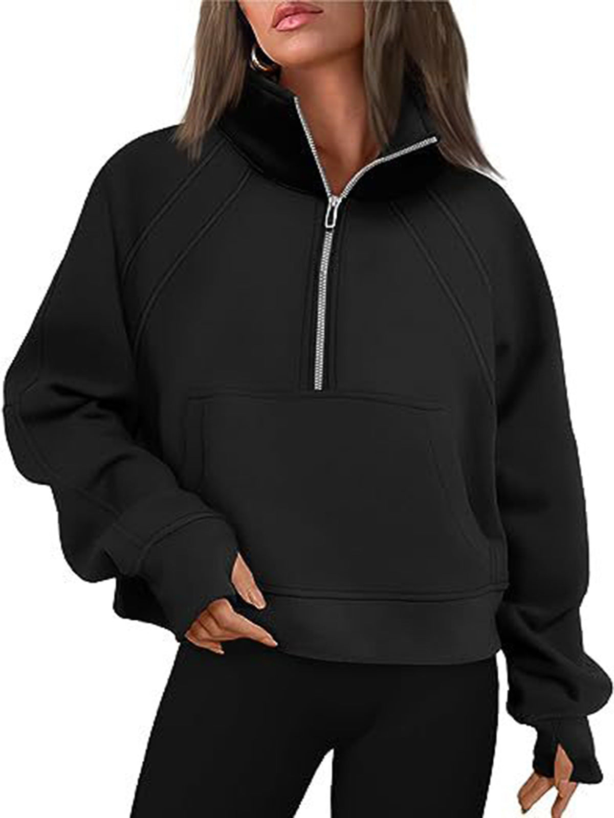 Women's Oversized Half Zip Pullover Sweatshirt Pocket