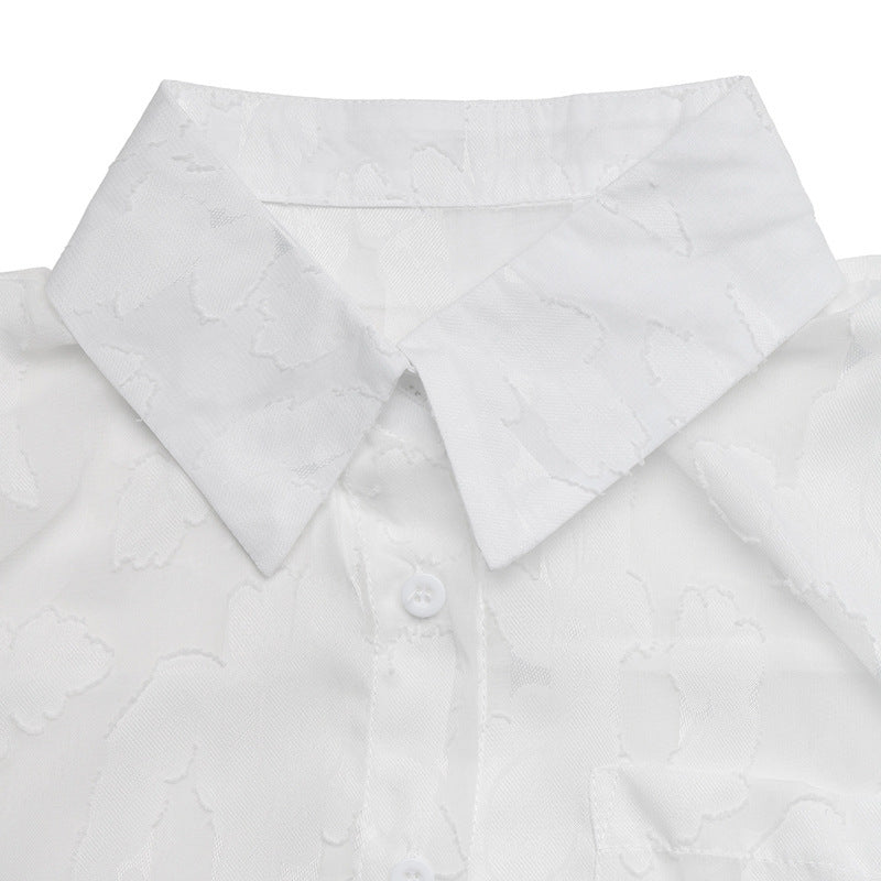 Women's Oversized Sheer Jacquard Button Up Blouse