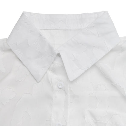 Women's Oversized Sheer Jacquard Button Up Blouse