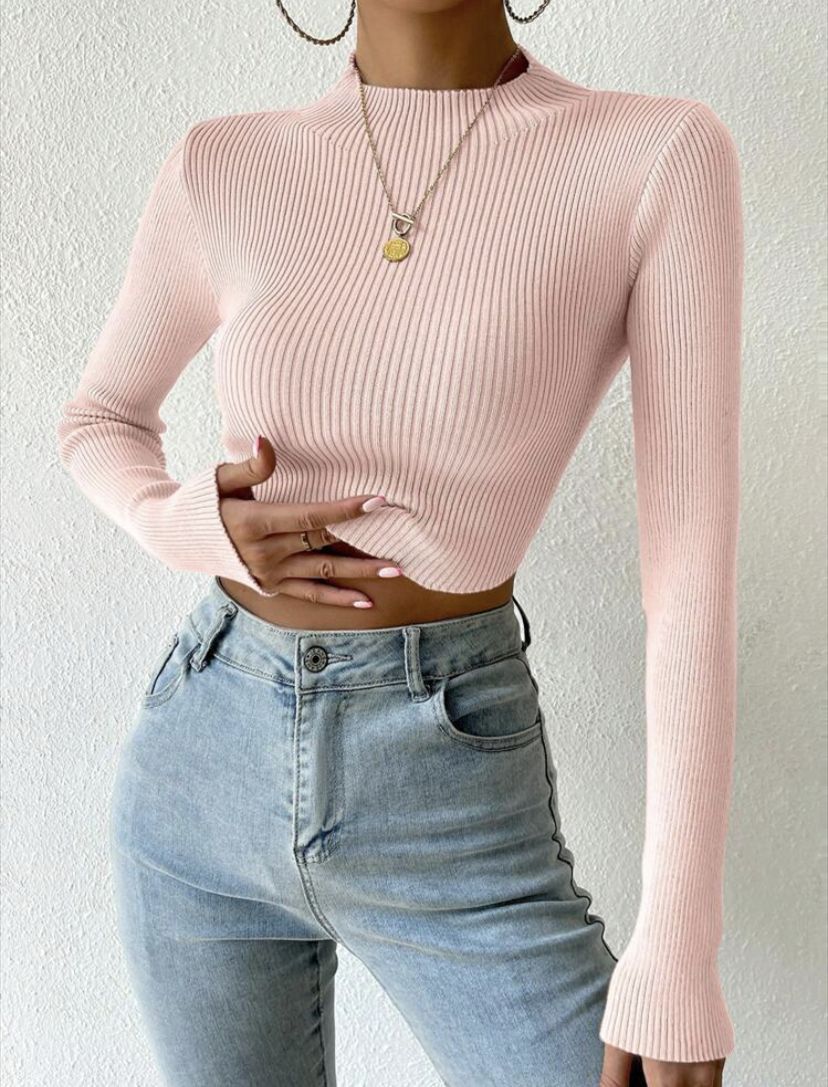Women's Ribbed Mock Neck Long Sleeve Knit Top
