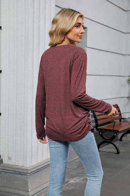 Women's V-Neck Long Sleeve Oversized Tunic Top Shirred