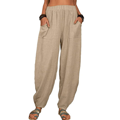 Women's Linen Harem Pants High Waist Loose Casual Boho