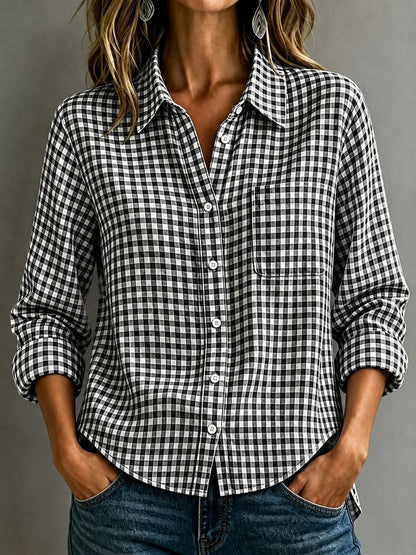 Women's Plaid Button Down Shirt Long Sleeve Collared Top