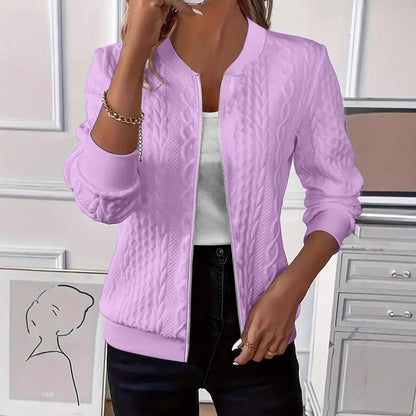 Cable Knit Zip Up Long Sleeve Sweater Jacket