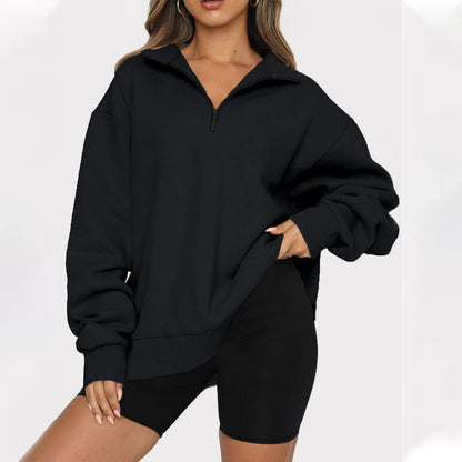 Women's Oversized Quarter Zip Collar Pullover Sweatshirt