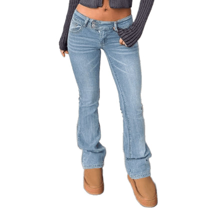 Women's Y2K Low Rise Vintage Wash Flare Jeans