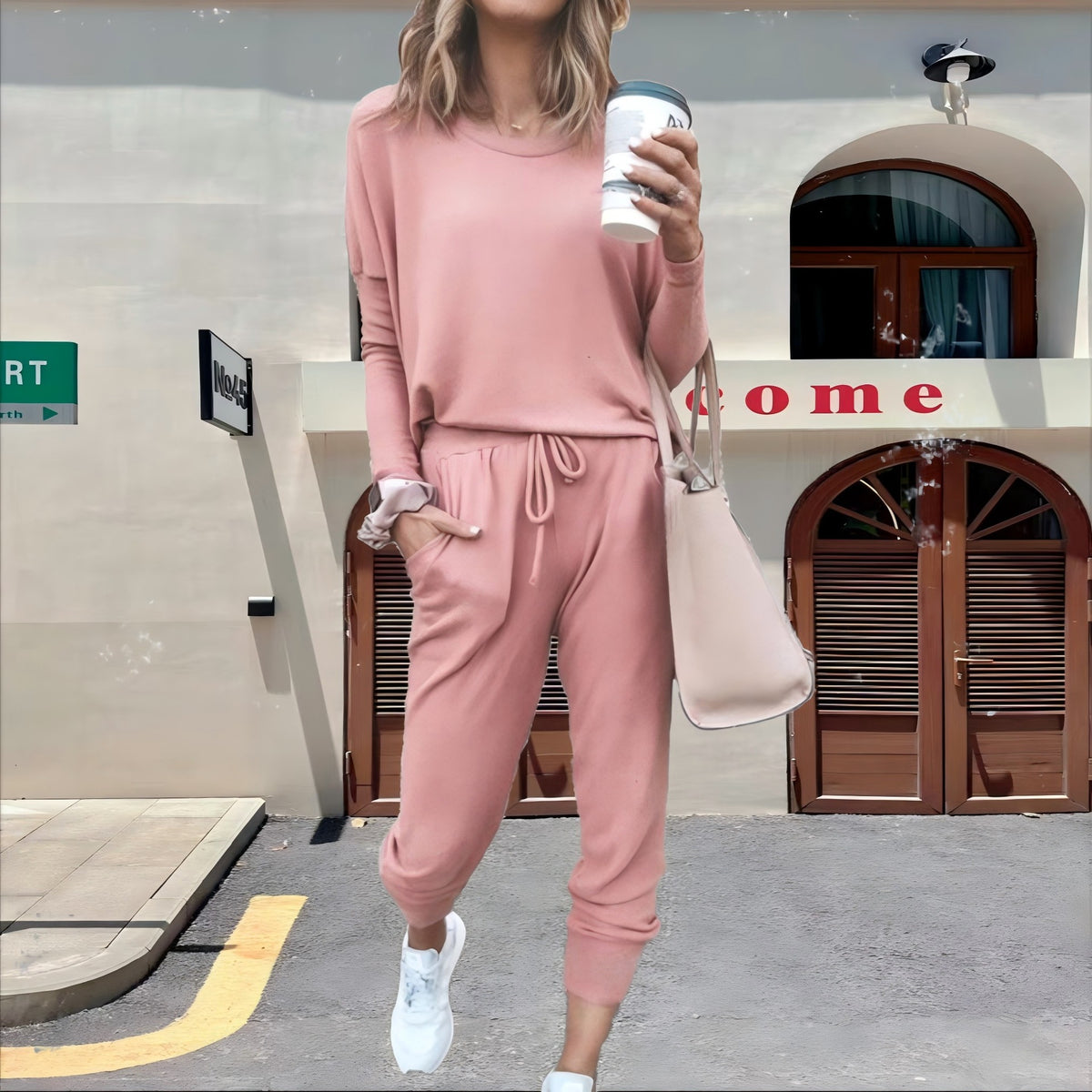 Women's Lounge Set Crew Neck Top Drawstring Joggers