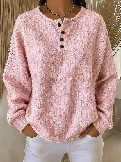 Women's Oversized Henley Sweatshirt Pullover Top