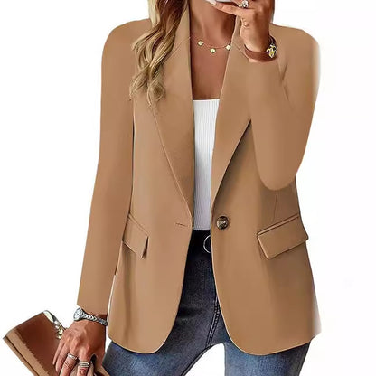 Tailored One Button Blazer Jacket Long Sleeve V Neck
