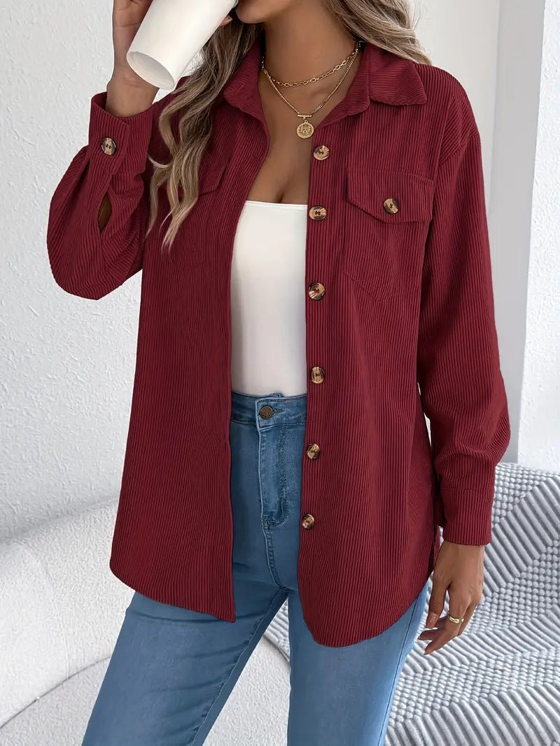 Women's Corduroy Shacket Oversized Button Down Shirt