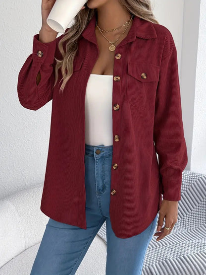 Women's Corduroy Shacket Oversized Button Down Shirt
