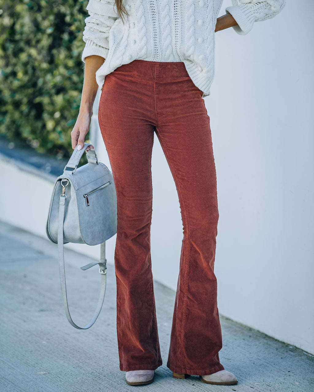 High Waisted Corduroy Flare Pants Women Elastic Waist