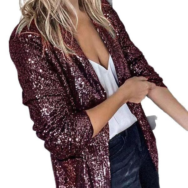Women's Sequin Blazer Long Sleeve Open Front Jacket