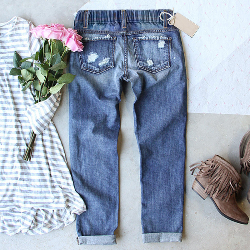 Valentine’s Day Heart Print Distressed Straight Jeans