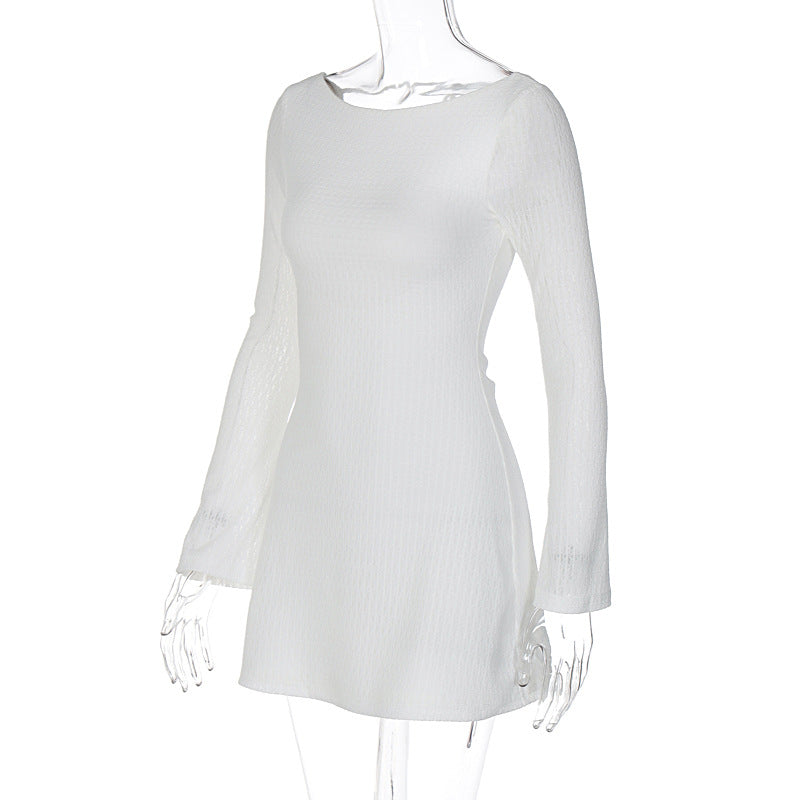 Women's Backless Tie Long Sleeve Bodycon Mini Dress