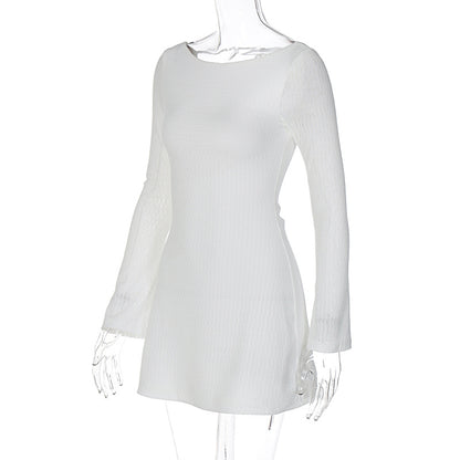 Women's Backless Tie Long Sleeve Bodycon Mini Dress
