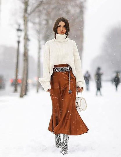 Women's Satin High-Waist Midi Skirt – Elegant Summer Slip Skirt