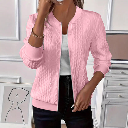 Cable Knit Zip Up Long Sleeve Sweater Jacket