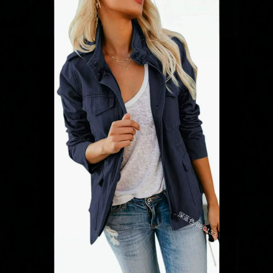 Women's Utility Jacket Zip Up Cargo Pockets Lightweight