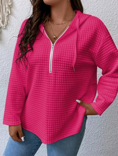 Women's Oversized Waffle Half Zip Hoodie with Pockets