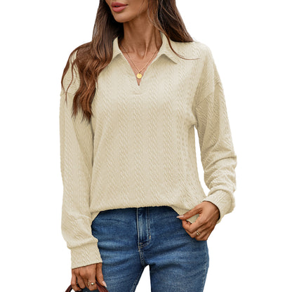 Women's Textured Collared Sweatshirt Long Sleeve Pullover