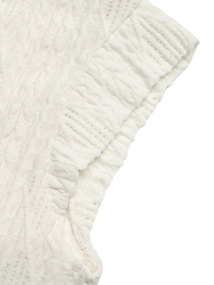 Textured Knit Top Jacquard Short Sleeve Casual Sweater Tee