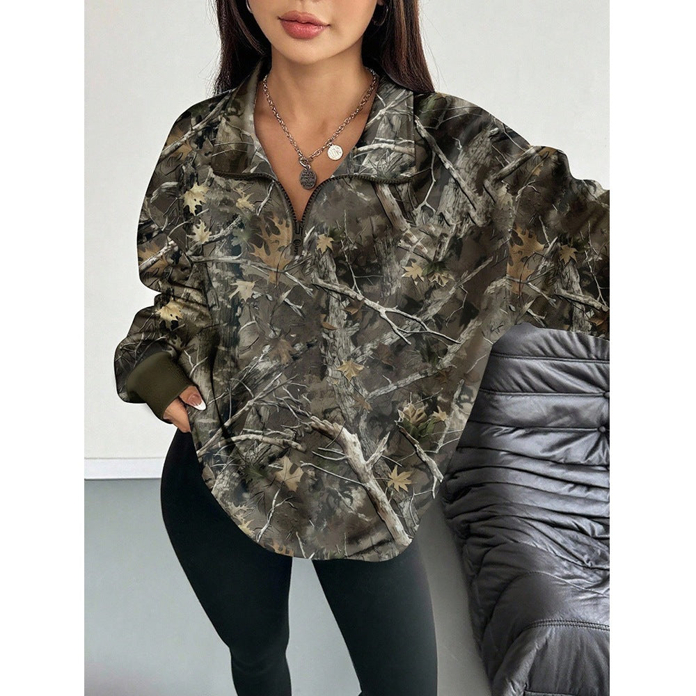 Women's Oversized Camo Branch Half Zip Sweatshirt
