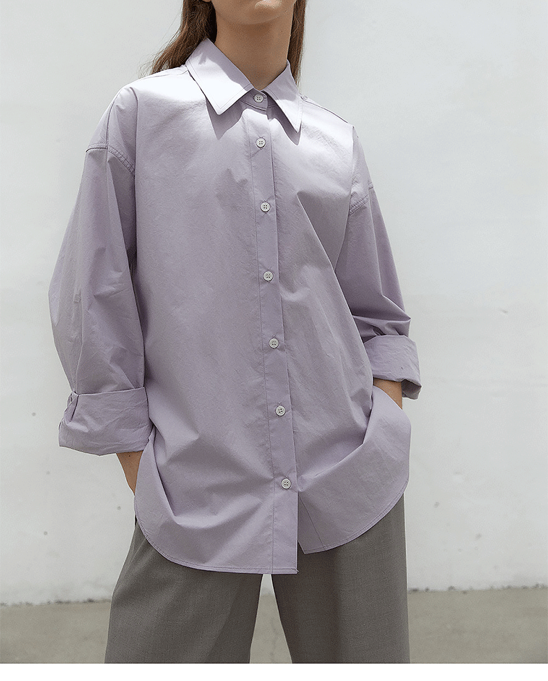 Women’s Cotton Mid-Length Button-Up Shirt Loose Casual Top