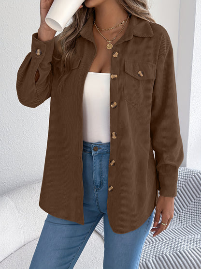 Women’s Corduroy Button Down Shacket with Pockets