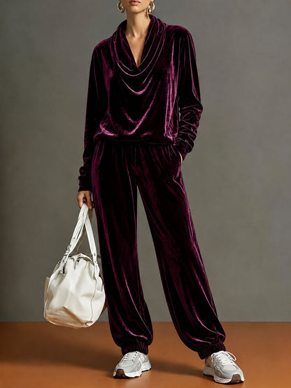 Women's Velvet Cowl Neck 2 Piece Lounge Set