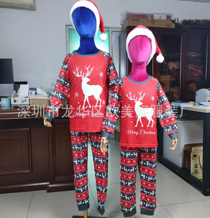 Deer Letter Print Plaid Parent-child Christmas Pajama Set