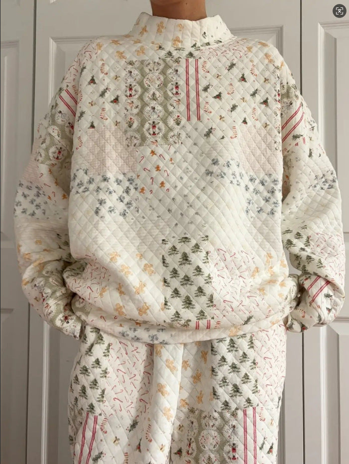 Women's Christmas Quilted Lounge Two Piece Set